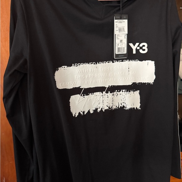 adidas Y-3 Men’s Black Long-Sleeve Graphic Tee with White Print Fits more like M - Picture 2 of 3